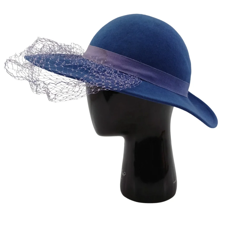 Womens Fedora Hat Blue Wool Netting with Band 100% Wool Lancaster USA